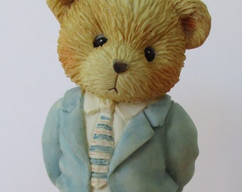 Vintage 1993 Cherished Teddies, A Father is the Bearer of Strength, Enesco 624888, Teddy Bear in Blue Suit, Fathers Day Gift, Gift for Dad