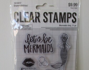 Stampabilities, Mermaids Only, Mermaid Stamp Set, 11 Pieces, Mermaid Clear Stamps, Mermaid Phrases, Cardmaking Supplies, Fantasy Stamps, NEW