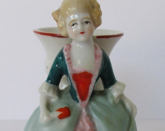 Vintage Victorian Lady Small Porcelain Bud Vase, Made in Japan, Porcelain Figurine, Vintage Vase, Japan Vase, Victorian Bud Vase