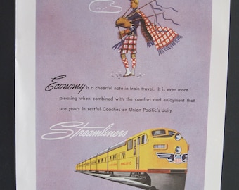 1950 Union Pacific Railroad- Streamliners - Passenger Train  - Original Vintage Print Ad