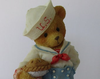 Vintage 1996 Cherished Teddies, Bob, Our Friendship is from Sea to Shining Sea, Enesco 202444, Teddy Bear, Sailor Suit, Apple Pie, US Navy