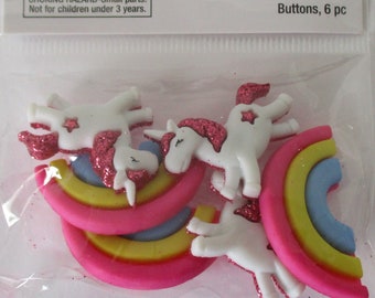 Unicorns and Rainbows - Buttons, Embellishments - Set of 6 - Shank Back - Paper Studio - Craft Supplies, Sewing Supplies
