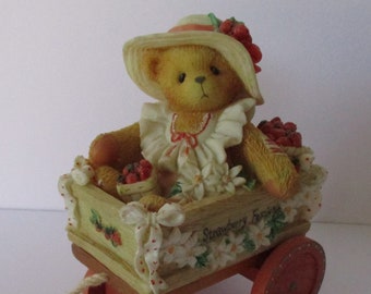 Vintage 1996 Cherished Teddies, Diane, I Picked the Beary Best for You, Enesco 202991, Strawberries, Strawberry Festival Wagon, Mothers Day