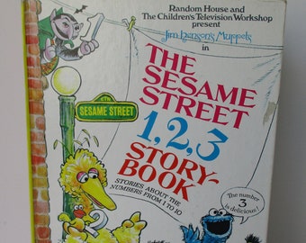 Vintage 1973 Sesame Street 1, 2, 3 Hardcover, Hardback Storybook, Jim Henson Muppets, 63 Pages, 10 Stories, Numbers Storybook, Learn Numbers