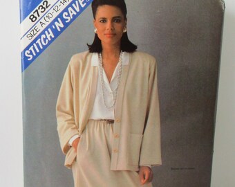 Vintage - 1983 MCCALL'S 8732, Misses Cardigan Jacket, Skirt, Size 10-12-14, Uncut