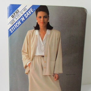 Vintage 1983 MCCALL'S 8732, Misses Cardigan Jacket, Skirt, Size 10-12-14, Uncut image 1