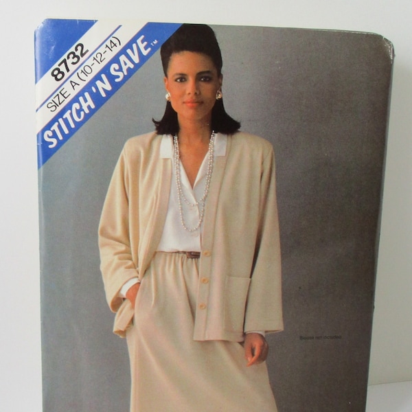 Vintage - 1983 MCCALL'S 8732, Misses Cardigan Jacket, Skirt, Size 10-12-14, Uncut