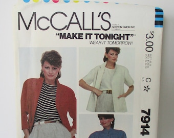 Vintage - 1982 MCCALL'S 7914 , Misses Jacket, SEWING PATTERN, Size 12, Bust 34, Uncut