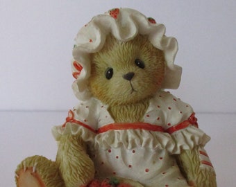 Vintage 1995 Cherished Teddies, Tara, You're My Berry Best Friend, Enesco 156310, Teddy Bear, Bowl of Strawberries, Best Friend Gift Idea