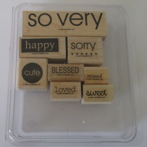 2007 Stampin Up SO VERY Wood Rubber Stamp Set, Retired, Unused, Set of 8, Ink Stamps, Cardmaking, Papercrafts, Scrapbooking, Craft Supplies