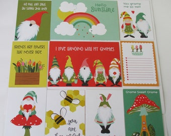 Gnomes, Rainbows, Themed Journal Cards, Double Sided, Set of 10, (8) 3 x 4, (2) 4 x 6, Cardmaking, Scrapbooking, Junk Journal, Planner Cards