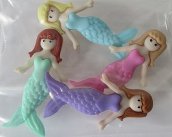 Mermaid Friends - Buttons, Embellishments - Set of 4 - Shank Back - Dress It Up Brand - Craft Supplies, Sewing Supplies