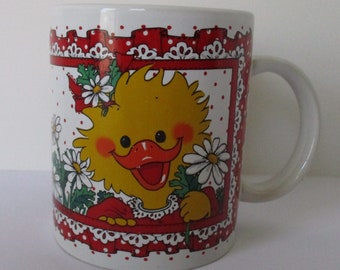 Suzy's Zoo Coffee Mug, Ruffles n Lace, Daisies, Vintage Coffee Mug, 1994, Suzy Stafford, Collectible Mug, Coffee Lover Gift, Coffee Cup, Red