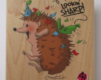 HEDGEHOG, Lookin' Sharp, BIRTHDAY - NEW Art Impressions Wood Mounted Rubber Stamp, Cardmaking, Scrapbooking, Paper Crafts, Birthday Stamp