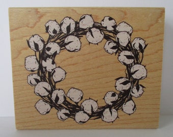 COTTON WREATH - NEW Stampabilities Wood Mounted Rubber Stamp, Cardmaking, Scrapbooking, Paper Crafts, Ink Stamp, Cotton Stamp, Wreath Stamp