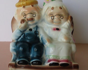 Vintage Old Couple, Grandma, Grandpa Ceramic Coin Bank, Rocking Chair, Rocking Loveseat, Retirement Bank, Collectible Bank, Coin Bank Gift