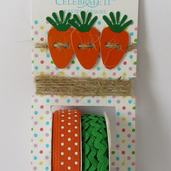 Easter, Spring Decorative Trim Set, 3 Pieces, Carrot Twine, Ribbon, Rick Rack, Easter Craft Supplies, Spring Craft Supplies, Sewing Supplies