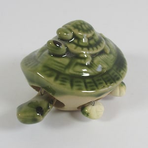 Vintage, Stacked Turtle with Babies, Green, Bobble Moving Head, Legs and Tail, Ceramic Glazed Figurine, Turtle Figurine, Turtle Collectible