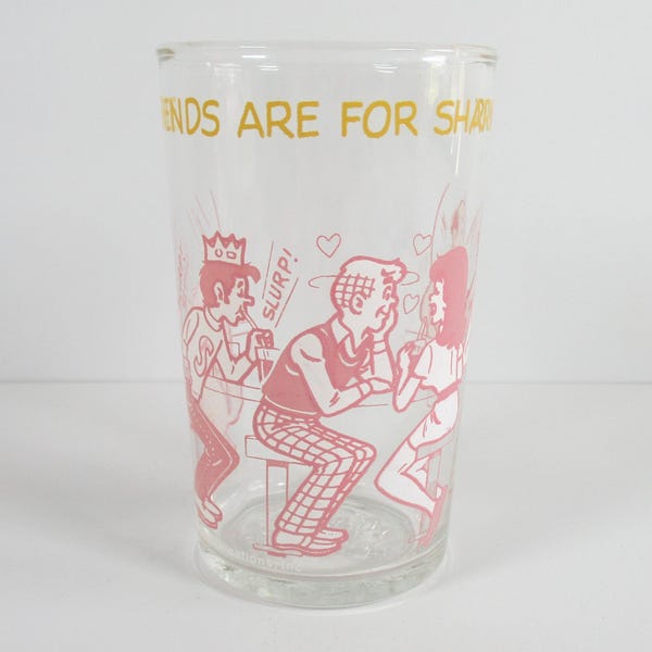 Vintage 1973 Archie Comics Juice Glass, Drinking Glass, 8 oz, Friends Are For Sharing, Veronica and Jughead