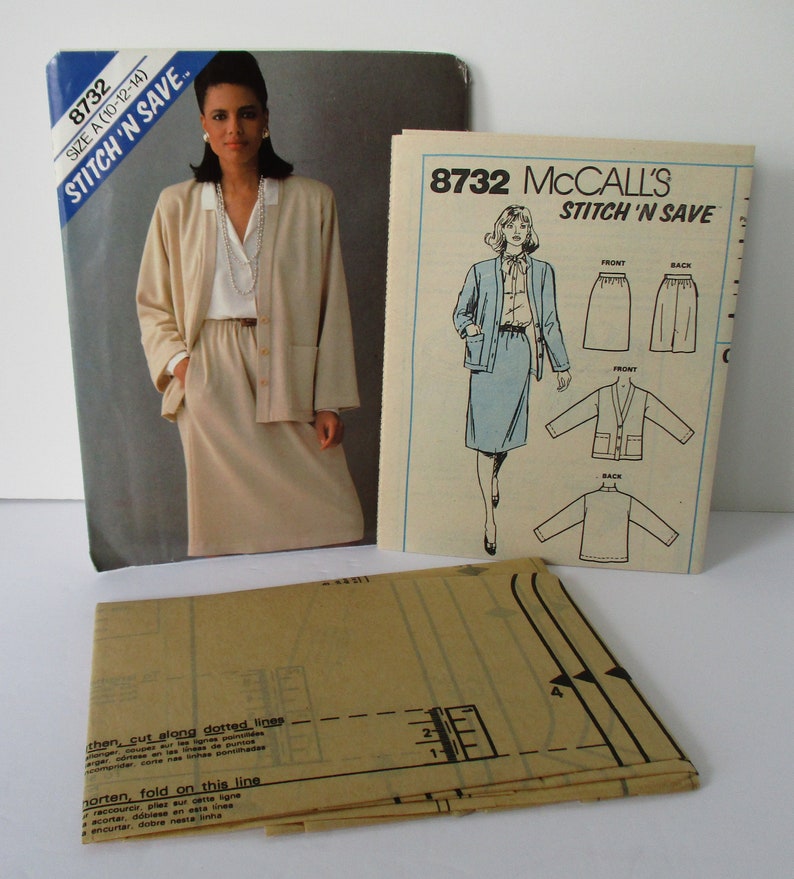 Vintage 1983 MCCALL'S 8732, Misses Cardigan Jacket, Skirt, Size 10-12-14, Uncut image 2