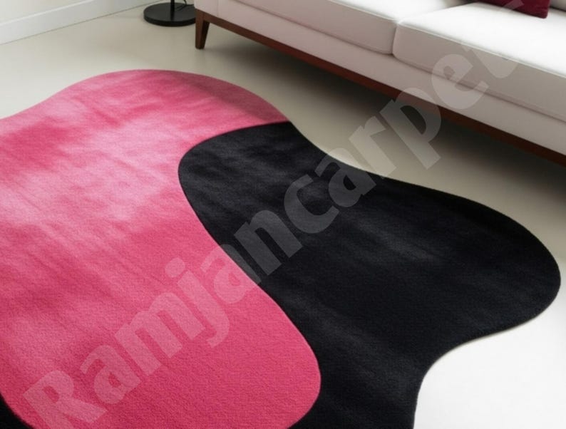 Abstract Pink & Black Wool Rug: Modern High Pile Accent Rug - Etsy