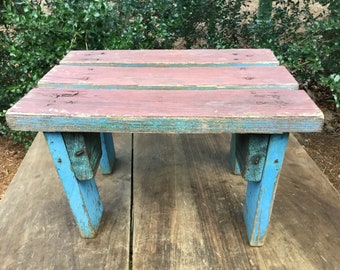 Vintage Painted Rustic Wooden Stool