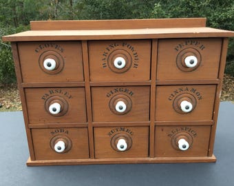 Vintage Cedar Spice Cabinet with 9 Drawers