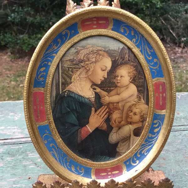 Beautiful Oval Blue and Gold Gilt Florentine Framed Print