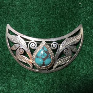 Vintage Sterling Silver & Turquoise Western Motif Pin 2"