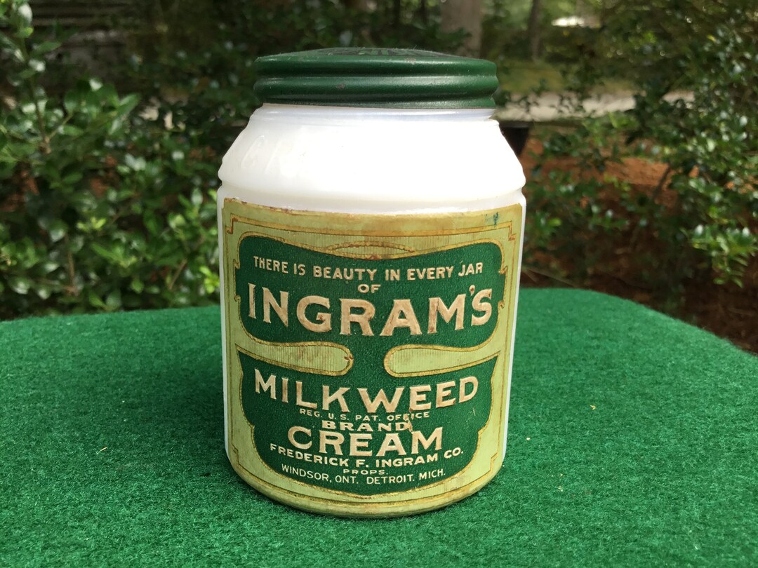 Antique Ingram's Milkweed Cream Milk Glass Jar Etsy