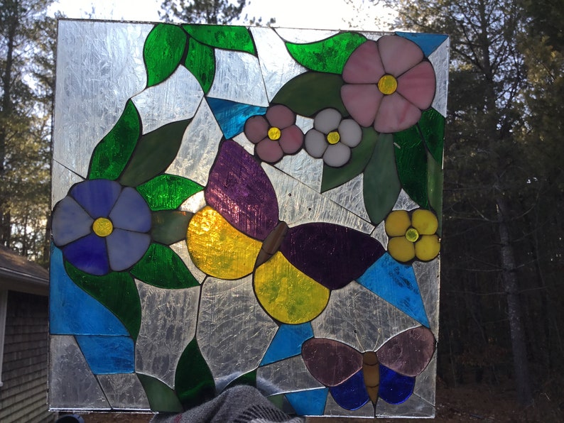 Stained Glass Butterfly /& Flowers