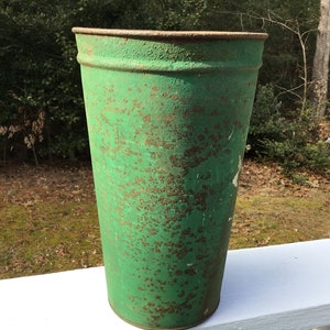 Vintage Tall Green Metal Sap Bucket