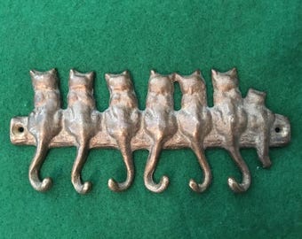 Brass Cat 6 Hook Key Holder
