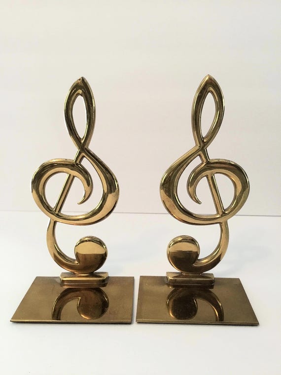Vintage Brass Clef Note Bookends