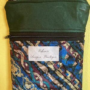 Cartera cruzada hecha a mano con corbata / Azul real, dorado, verde bosque, burdeos / Correa ajustable