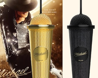 Nuevo y auténtico Michael Jack Son Superstar Road Micrófono Vaso de estilismo Vaso de agua Cubo de estilismo de sombrero Cubo de palomitas de maíz Juguete