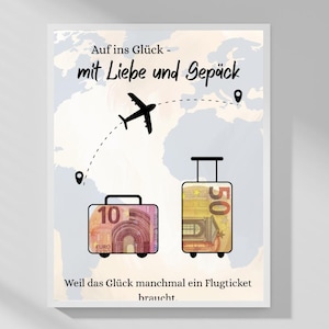 Geldgeschenk Flitterwochen zur Hochzeit – Auf ins Glück mit Liebe & Gepäck | PDF DIY | Geschenkidee | Hochzeitsgeschenk zum Ausdrucken Glück