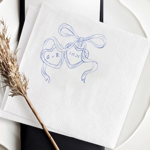 Heart Locket Custom Bride Napkins, Couple Napkins, Wedding Day of Bride Napkins, Anniversary Gift,Newly Engaged Napkins,Coquette Bow Napkins