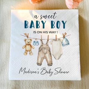 A Sweet Boy Napkins, Baby Shower Napkins, Clothesline Baby Napkins, Boho Baby Shower Napkins, Editable Template Napkins, Printable Napkins