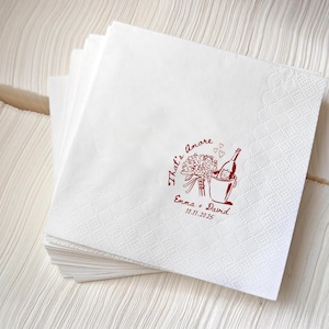 That&#39;s Amore Wedding Napkins – Romantic Italian Wedding, Custom Wedding Cocktail Napkins, Themed Reception Tableware, Amalfi or Pizza Party