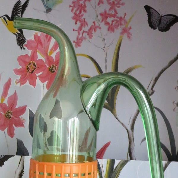 Vintage Glass Wine Decanter/Bottle - Green Double Neck, rare, wine transfer, made in italy prop