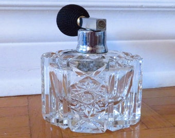 Vintage crystal perfume bottle atomizer, bursting star ,cut glass bottle, perfect conditions