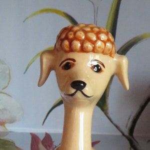 Ceramic Poodle Lipstick Holder with 2 Vintage Lipsticks, brown poodle, cute dog ,vanity decor