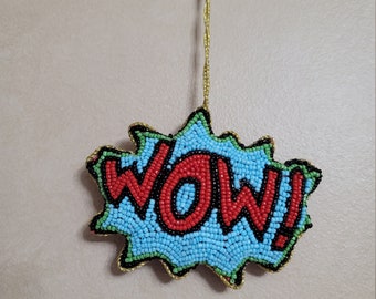 Beaded embroidery WOW 50 comic ornament ,pendant, Christmas, gift
