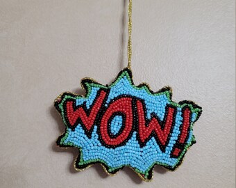 Adorno navideño con cuentas: colgante bordado de cómic WOW 3D