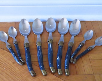 Beautiful French vintage set of 5 Laguioles spoons and 4 teaspoon . INOX . Made in France.Vintage Laguiole The Man Of The Woods