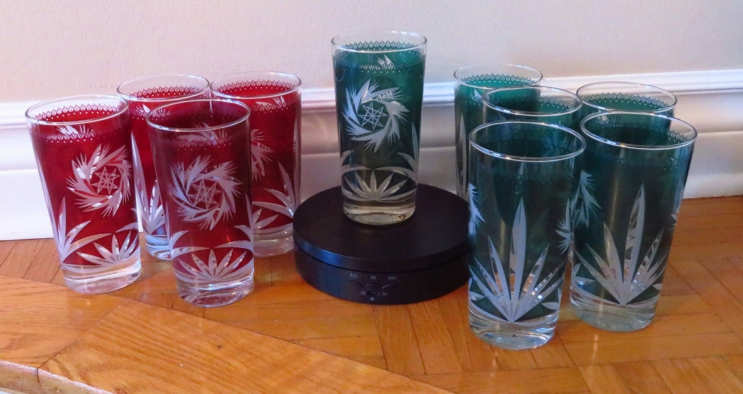 Vintage Dominion Glass Ruby & Green Flash Pinwheel Glasses (set of 10 ...