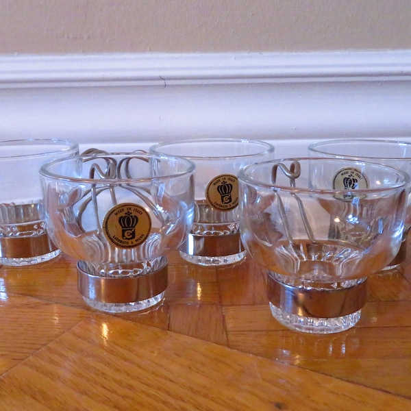 5 Vintage Glass Italian Espresso Cups clear Made in Italy
