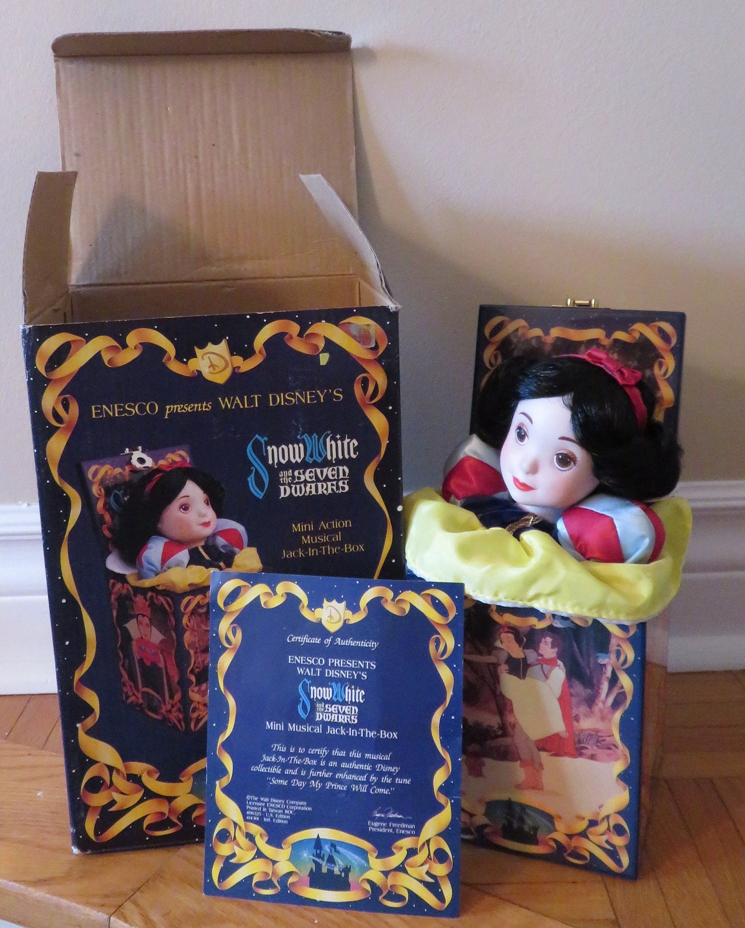Vintage Enesco Disney Snow White Musical Jack in the Box, With Box