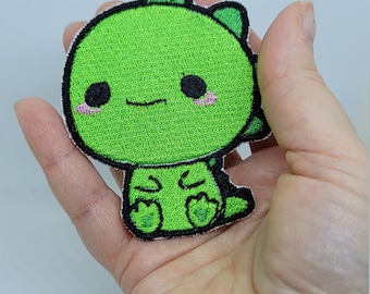 GREEN KAWAII DRAGON Embroidery patch Iron on